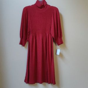 SOPHIE MAX Sweater Dress Turtleneck Smocked Red M